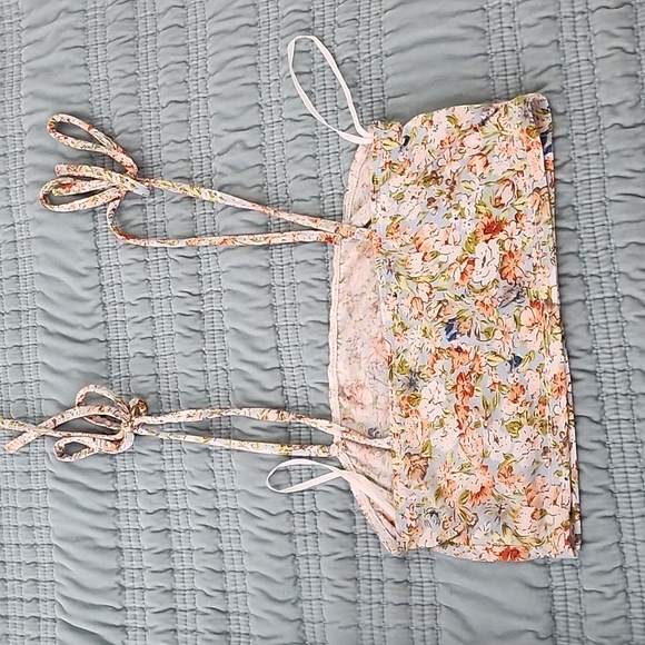 Shein Floral Crop Top Tie Straps Size Small - Picture 2 of 4
